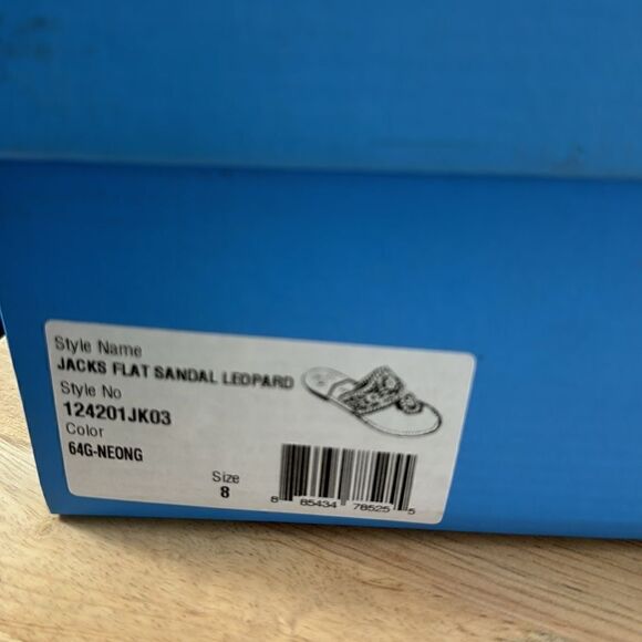 Jack Rogers Jacks Flat Sandals- Neon Green Leopard- Size 8- NIB - Picture 5 of 5